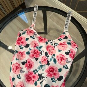 Victoria Secret Sparkle Strap Pink Floral One piece Swimsuit